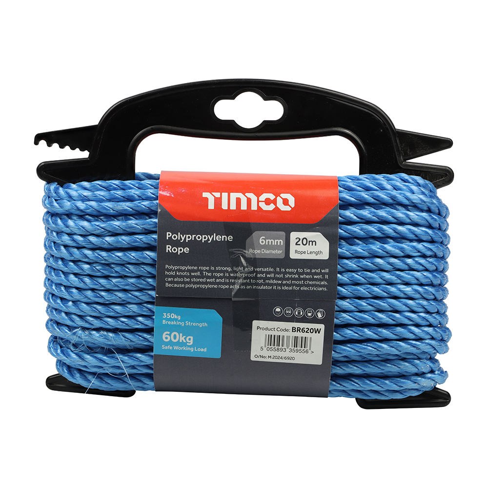 TIMCO Polypropylene Rope Winder - Blue (6mm x 20m)